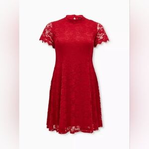 Red lace high neck skater dress